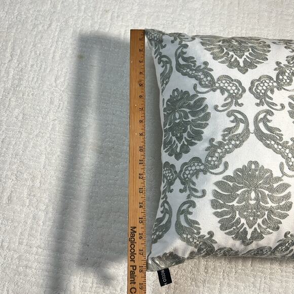 Rodeo Home feather down accent pillow white and gray embroidered square 18x18 - Picture 4 of 8
